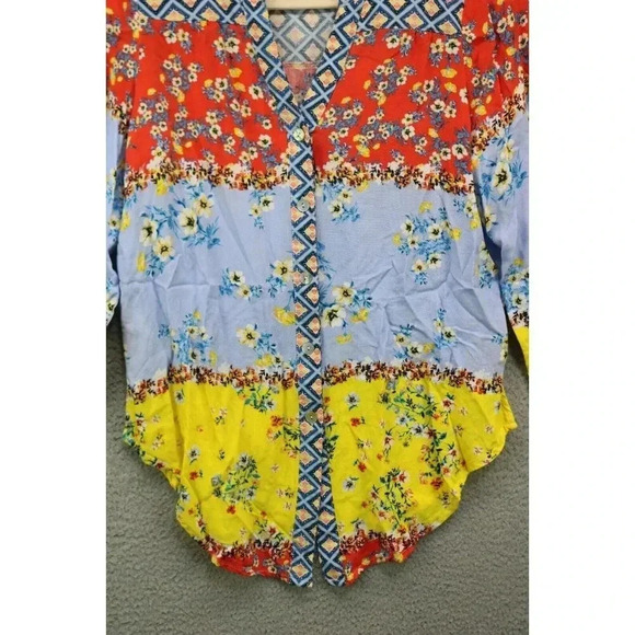 Fig & Flower Long Sleeve Button-Up Floral Blouse-P/S-Cottagecore-Mixed Prints - Picture 2 of 11